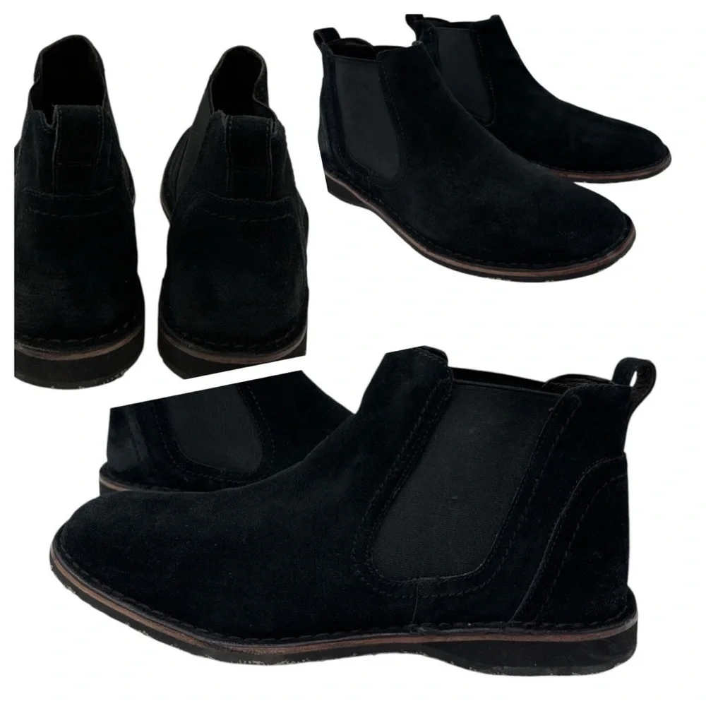 John Varvatos Black Chelsea Suede Leather Boots Shoes Size 11.5